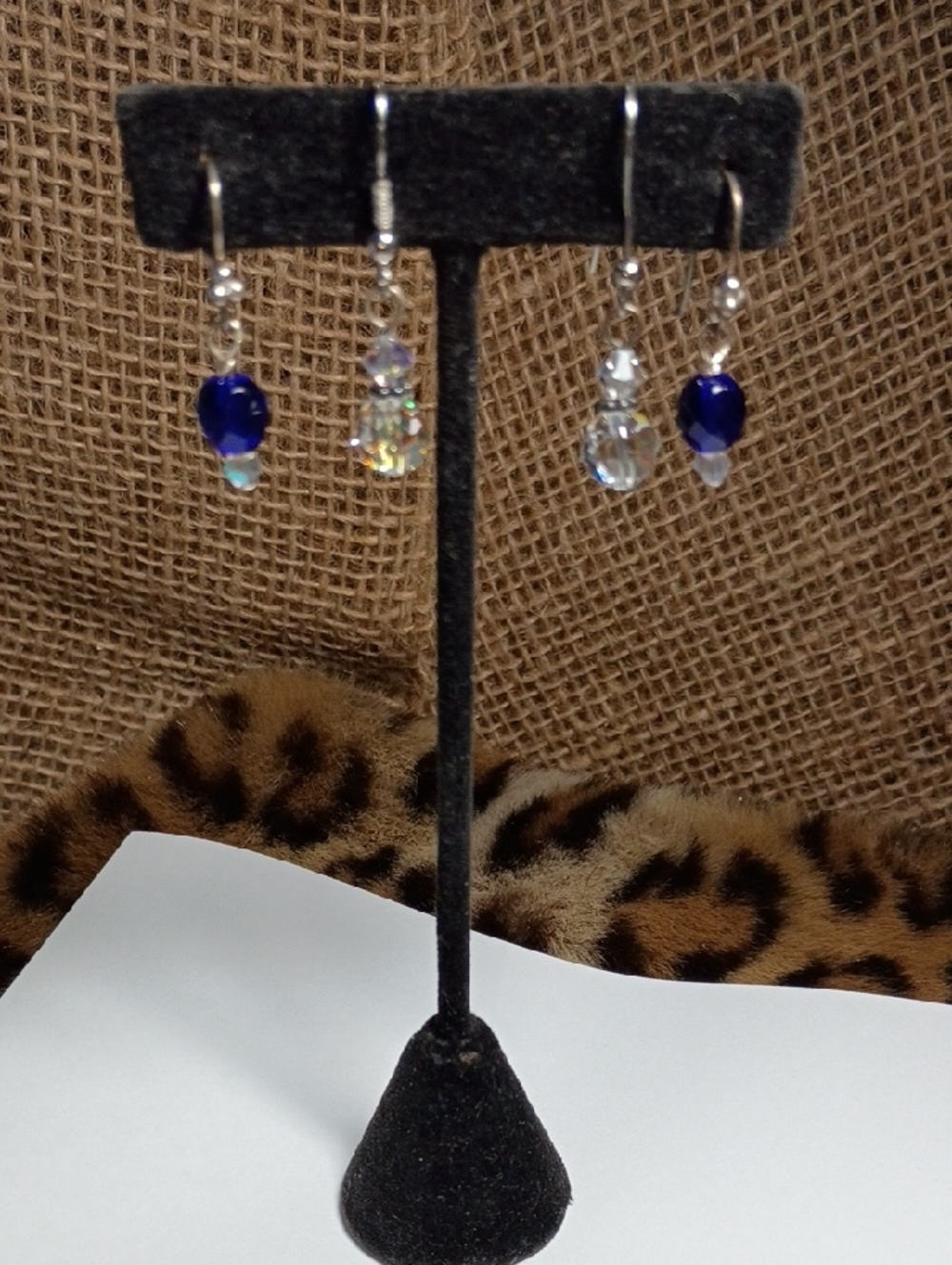 Blue Crystal Drop Earrings - Women Jewelry Set Of 2 Pairs